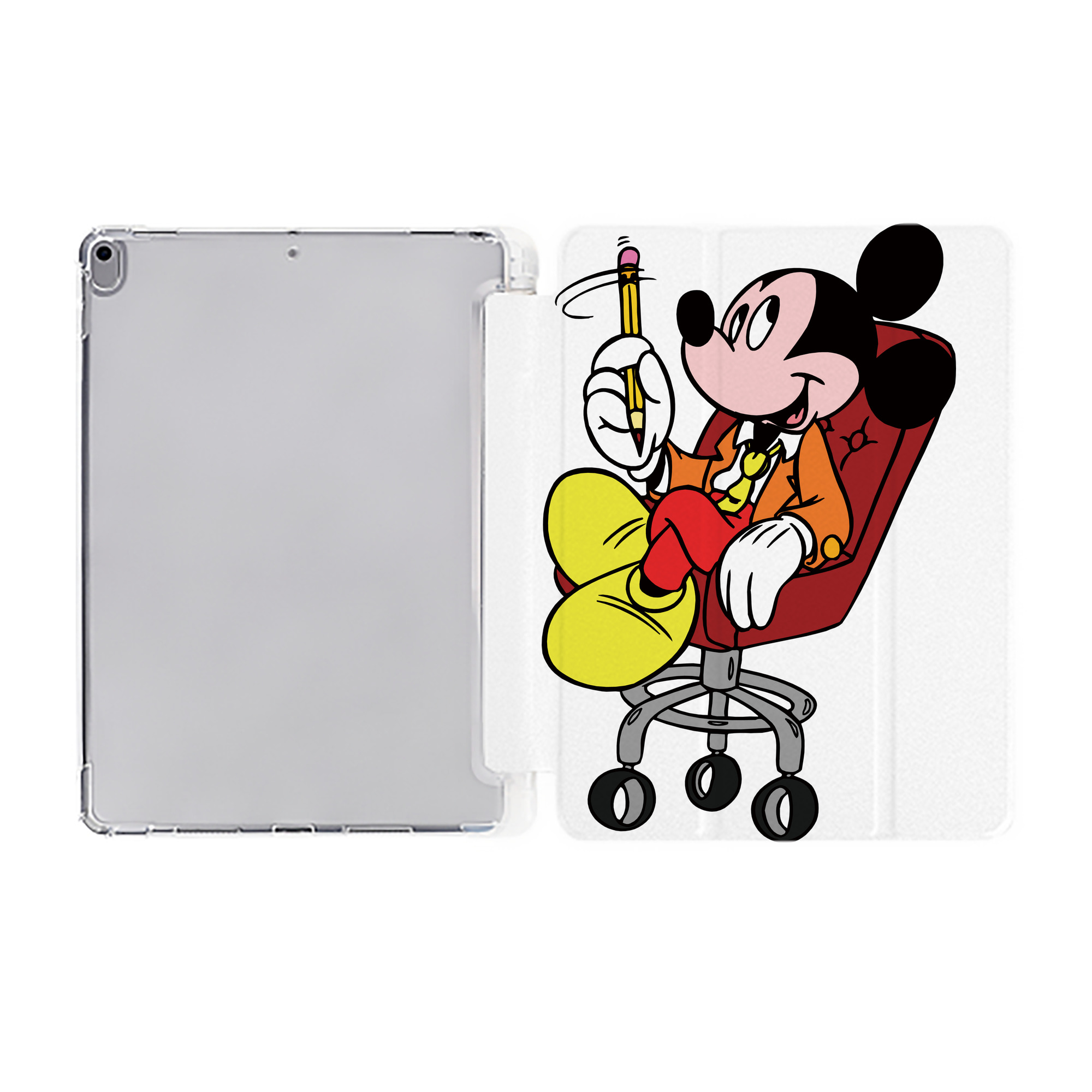（画像用） ミッキーマウス Mickey Mouse IPad ケース ペン収納付き 三つ折りスタンド PUレザー×シリコン 対応機種9.5/10.5/10.9インチ